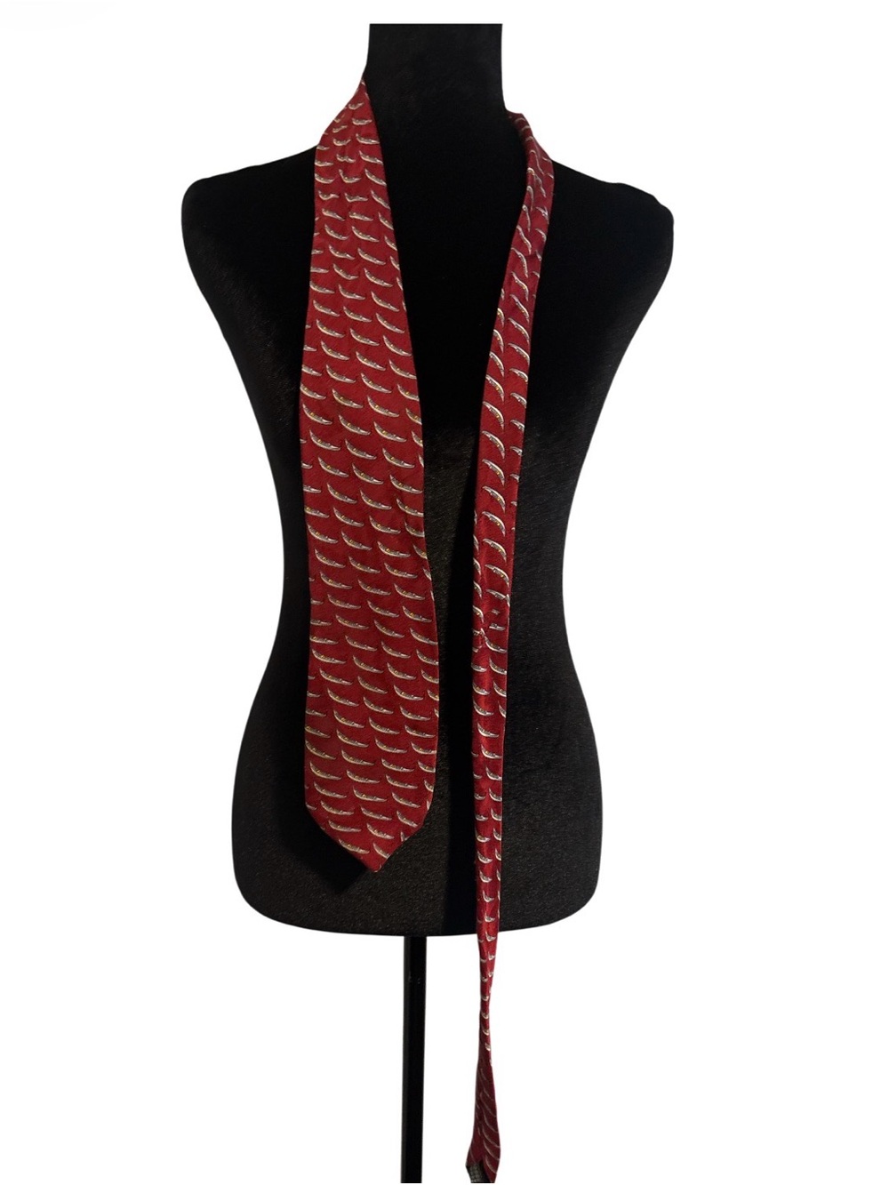 VINTAGE FABRIS VENEZIA 100% Silk Gondola Red Venetian Necktie